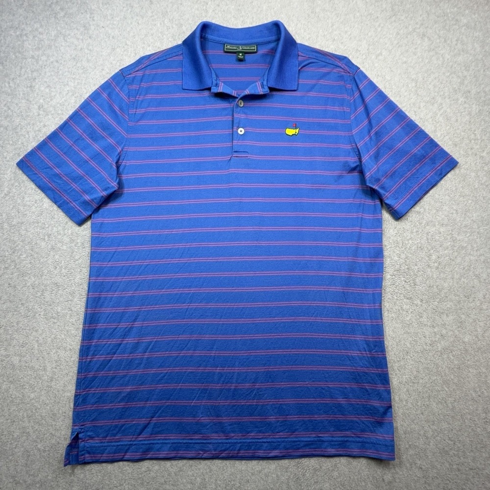 Masters Polo Shirt Men Medium Blue Pink Stripe Golf Pima Cotton Augusta National